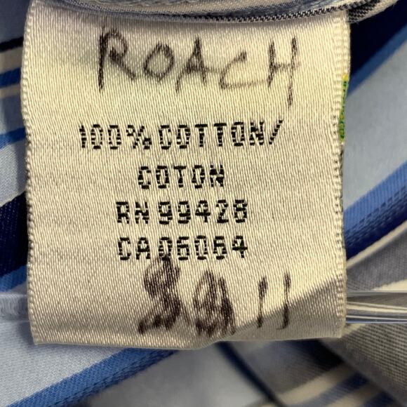 BUGATCHI UOMO Size XL Blue Navy Stripe Cotton Spread Collar Long Sleeve Shirt - Picture 6 of 7